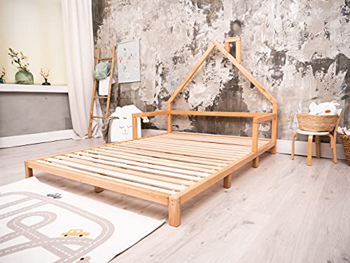 Busywood Toddler Bed - Alder Wood Bed For Kids - Montessori Twin Bed - Montessori Bed - House Bed Frame - Montessori Full Size Bed Frame (Model 3, Legs&Slats, Natural Wood) #TOP6