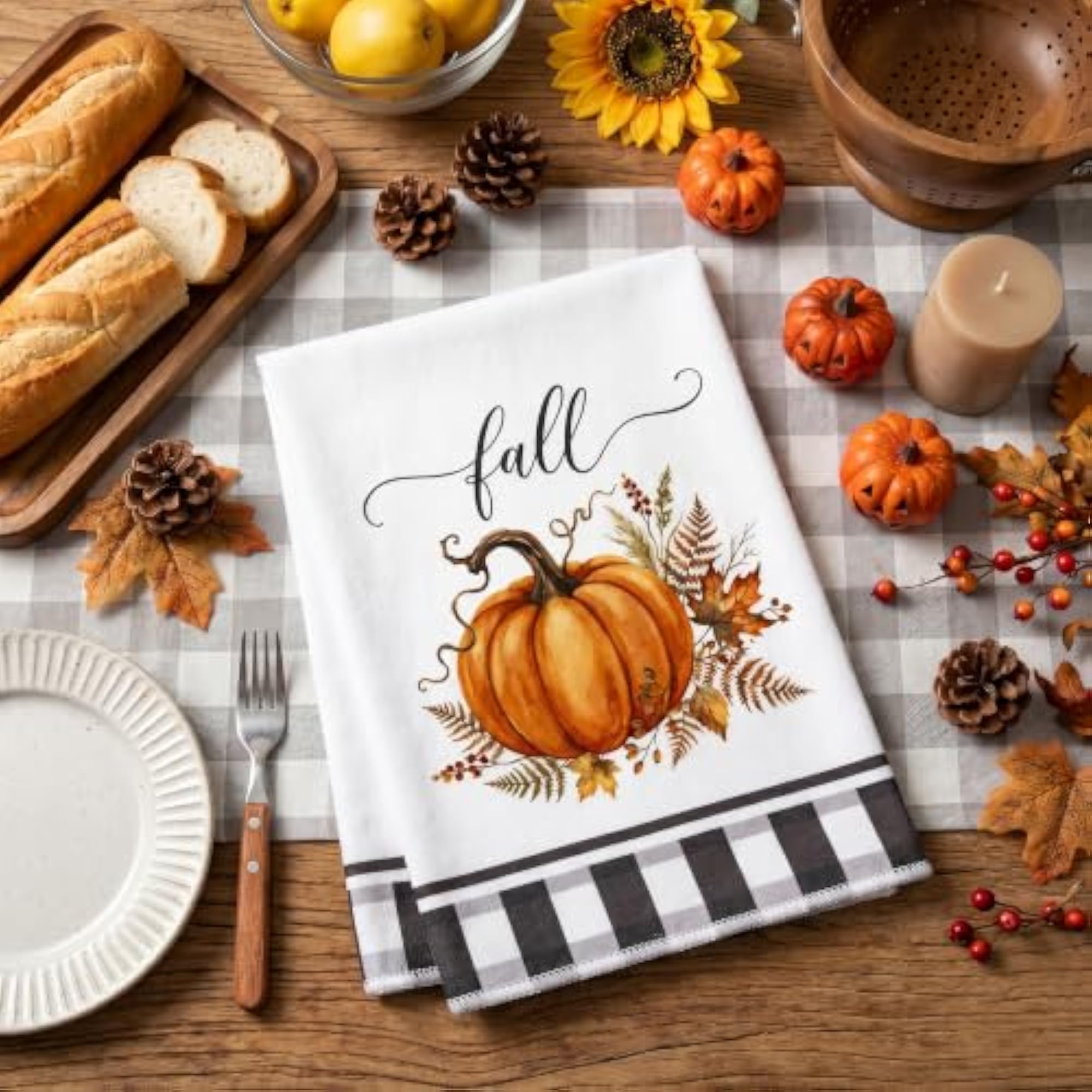 2-Pack Fall Kitchen Towels, Pumpkin Leaf Decorative Gifts