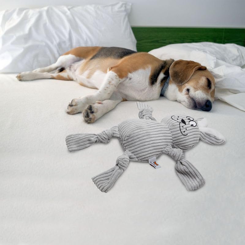 Image of BarkButler x Fofos Fluffy Rabbit Stuffed Soft Squeaky Plush Dog Toy,Grey|for X-Small- Small Dogs(0-10kgs)|Knotted Legs|Squeaker|Machine Washable|Corduroy Fabric|for All Breeds|Cuddle, Chew, Fetch