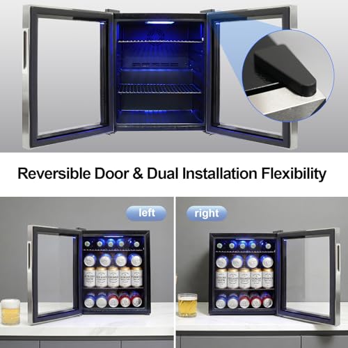 Image of Mini Fridge Cooler - Small Beverage Refrigerator Stainless Steel Glass Door for Soda Beer Wine-Countertop Drink Cooler for Home, Dorm, Office or Bar, Electronic Temperature Control,1.4cu.ft.