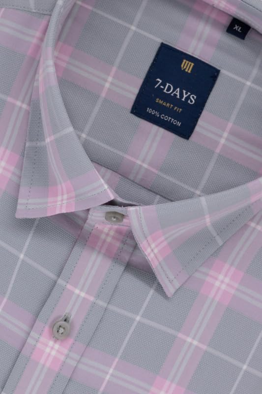 Image of 7-DAYS Men's Premium Check Shirt - 100% Cotton, Tailored Fit (Between Slim & Regular), Full Sleeve, with Pocket - Smart Office & Casual Look