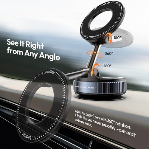 Image of ULANZI SK-25 Car Phone Holder for Magsafe, Vacuum Suction Cup Magnetic Phone Mount, 360 Adjustable MagMount for Car /Ceramic Tile /Gym /Mirror, Load up to 1kg, Magnetic Force ≥14N（Black）
