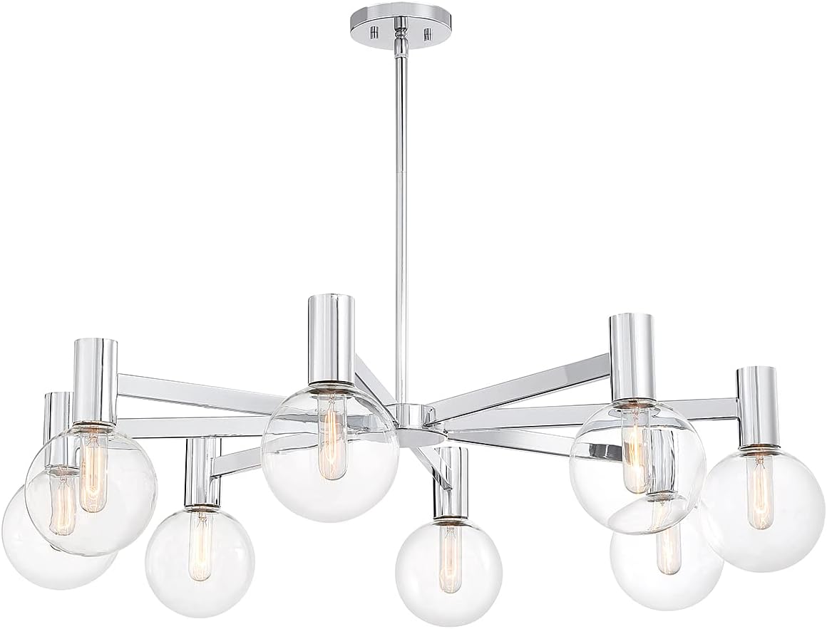 Savoy House 1-3074-8-11 Wright Modern Vintage Clear Glass Orb Chandelier, 8-Light 480 Total Watts, 10" H x 40" W, Chrome