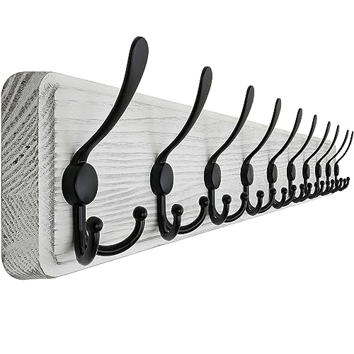 SKOLOO Garderobenleiste Holz, Vintage, Stabile Kleiderhaken Wand mit 10...