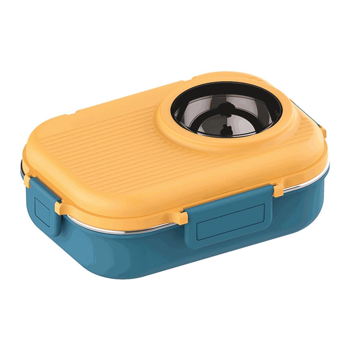 Fiambrera térmica Bento Box de 1100 ml con tapa antiflujo, doble capa, portátil, resistente al óxido, de acero inoxidable 304 (azul y amarillo)