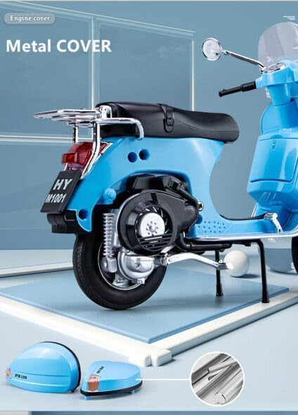 RAMPKD New Toy Kids 1:10 Alloy Classic Leisure Motorcycle Diecasts Metal Motorcycle Model 125 Simulation Sound and Light Toy (Multi(Vespa 125_R) 1