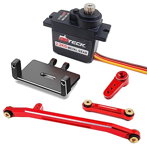GOTECK RC Servo Mounts Servo Kit - 2.2KG Metal Gear Digital Servo with Servo Mount, Servo Horn and Steering Link Set Upgrade Parts for 1/24 Axial SCX24 RC Crawler Cars (Combo Pack 3)