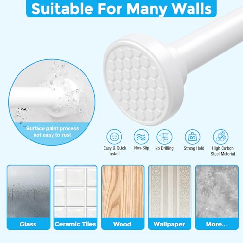 Image of MEXAU White Shower Curtain Rod 40-78 Inch | Adjustable 1.26 Inch Diameter Tension Curtain Rod No Drill,Tension Rod for Window,Bathroom,Outdoor,Room Divider