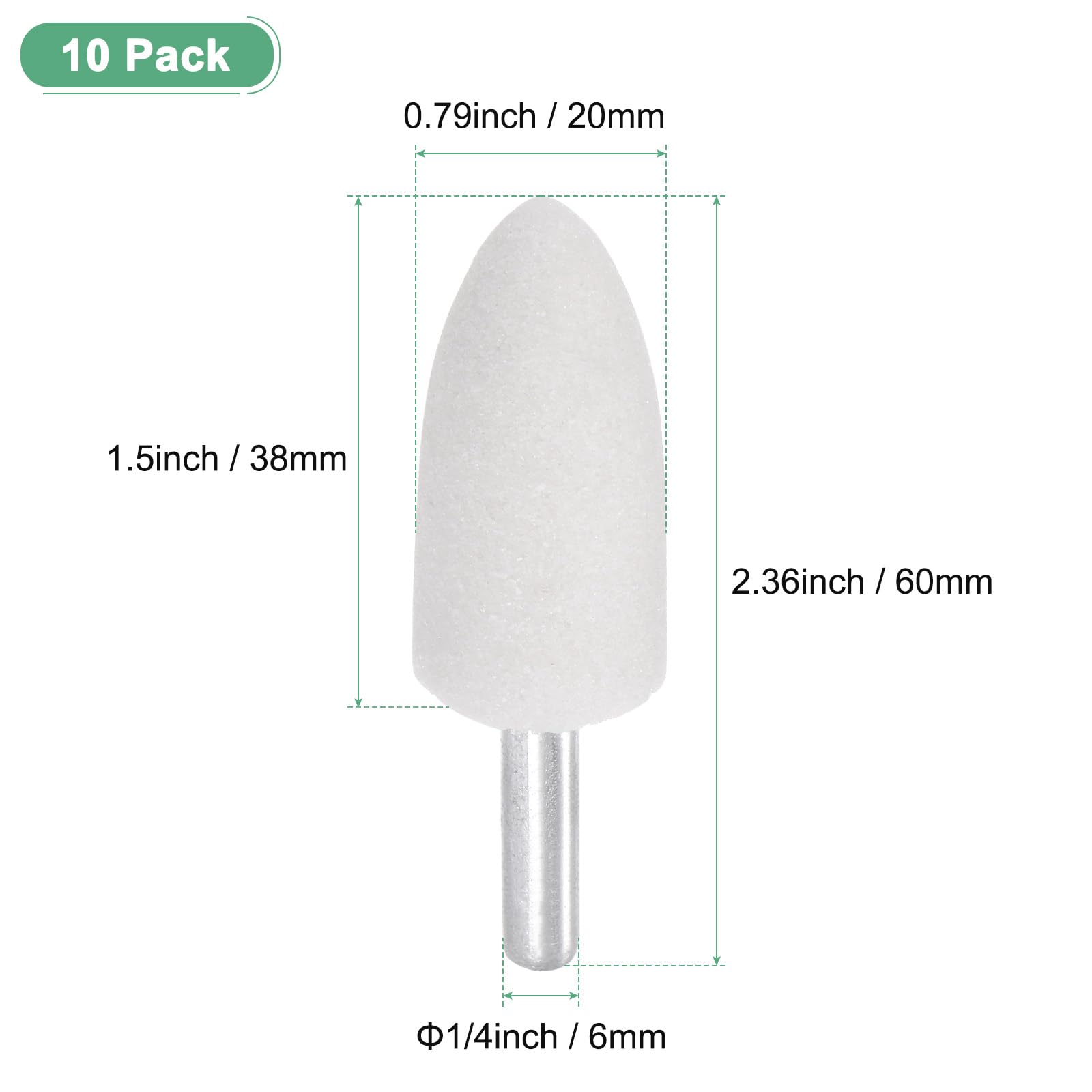 M METERXITY 10-Pack Mole Montate Abrasive Per Levigatura, Attacco 1/4 Pollici (6mm) Punta Di Levigatura E Lucidatura In Ossido, Diametro 0.79 Pollici (20mm) Grana 80 Puntata [Bianco]