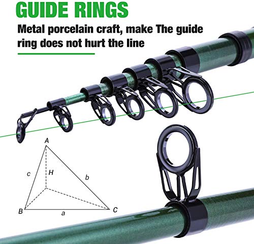 Sougayilang Telescopic Fishing Rod - 24 Ton Carbon Fibre, CNC Machined Reel Holder, Comfortable EVA Handle, Travel Fishing Rod for Trout Fishing, Green, 1.8 m - Image 3