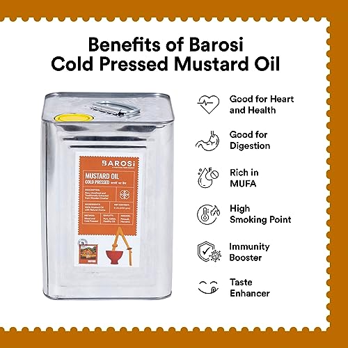Image of Barosi Kachi Ghani Mustard Oil 5 Litre | Pure & Natural Cold Pressed Mustard Oil (Sarso Tel) | Traditionally Extracted from Wooden Crusher