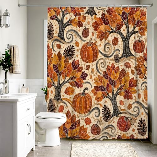 Rideau de douche imperméable grand format anti-éclaboussures imprimé feuille arbre automne - 3