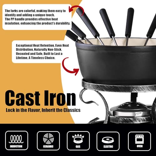 image for Artestia Cast Iron Fondue Pot Set – Swiss Traditional 2L Cheese & Ch