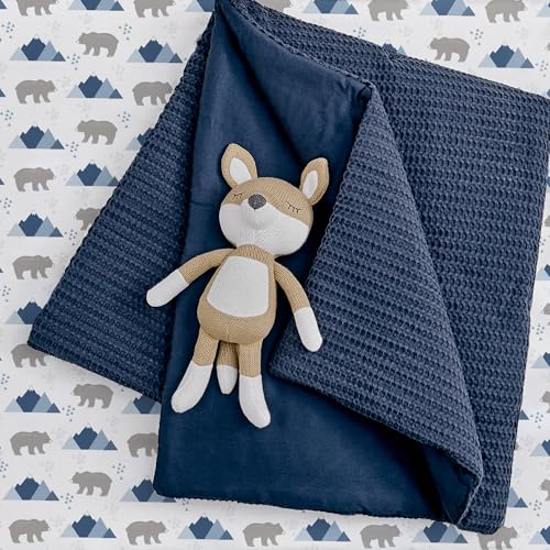 Image of Levtex Baby - Mills Waffle Crib Bed Set - Baby Nursery Set - Navy - Navy Textured Waffle - 4 Piece Set Includes Quilt, Fitted Sheet, Dust Ruffle and Rope Basket