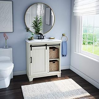 Pamari Cassara 30” Single Bathroom Vanity with Sliding Barn Door and White Sink
