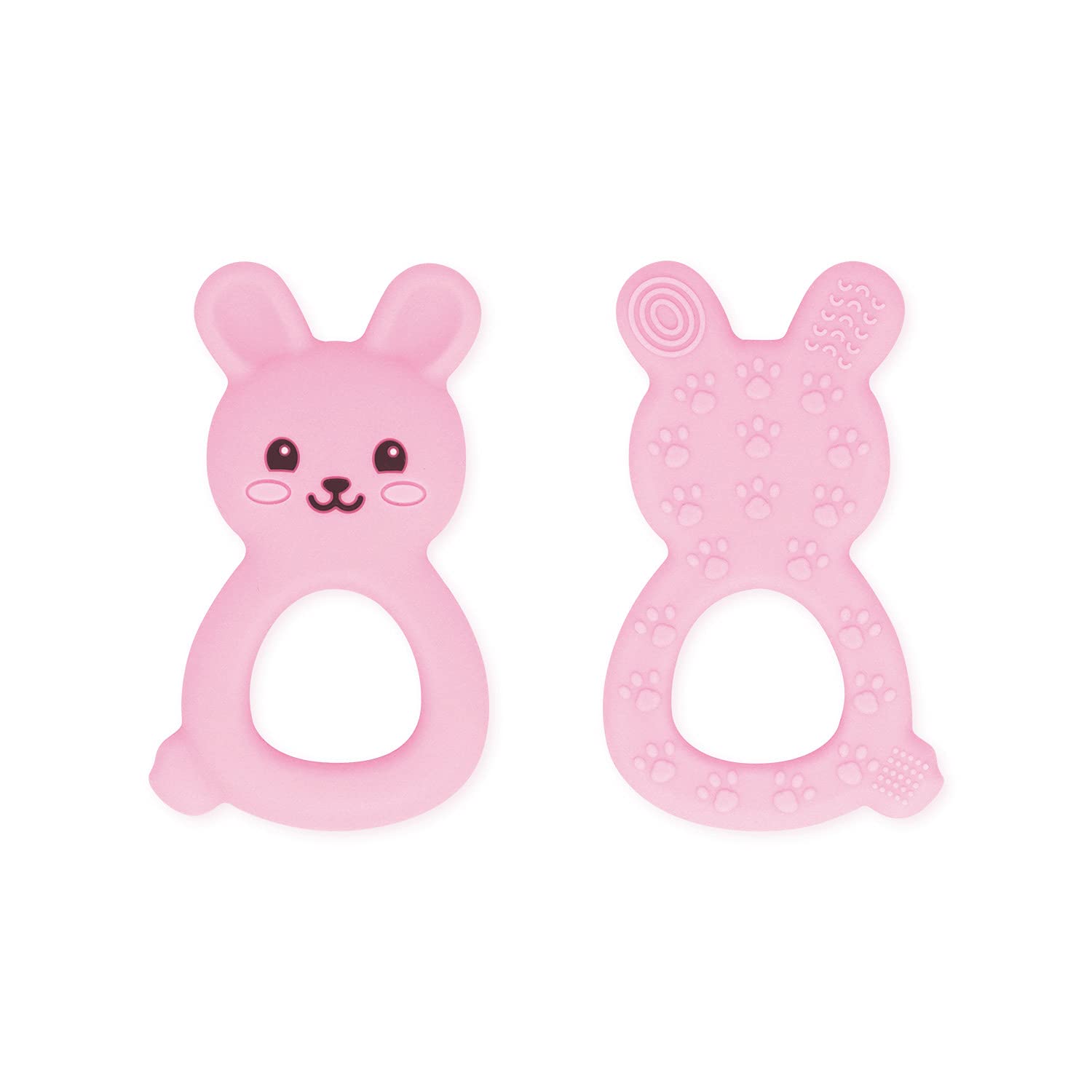 Bunny Teether Toy for Babies 3-12 Months, Soft Silicone Chew Toy for Sore Gums, Freezable & Dishwasher Safe, Easy Grip Teething Relief Gift for Baby Girls and Boys (Pink)