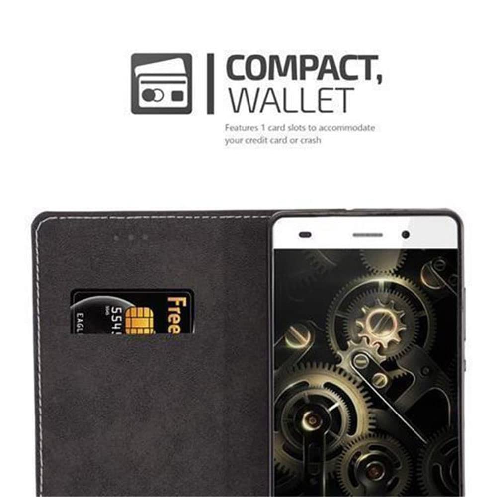 cadorabo Book Case works with Huawei P8 LITE 2015 in GRAPHITE BLACK - with Magnetic Closure, Stand Function and Card Slot - Wallet Etui Cover Pouch PU