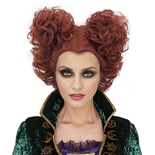 Red Short Curly Wig,Brown Short Curly Wig With Buns,Halloween Costume Wigs For Women