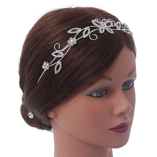 Rhodium Plated Crystal Butterfly Floral Tiara Headband for Weddings Proms Butterfly Tiara, Gold Butterfly Crown Headband, Gift for  main image 4
