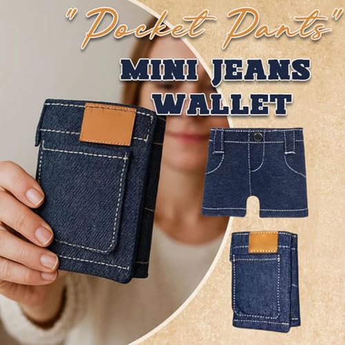 Pocket Pants Mini Jeans Wallet, Slim Compact Bifold Pocket Purse, Small Credit Card Holder Travel Wallet, Stylish and Practical Womens Wallets for Everyday Use (2pcs)2