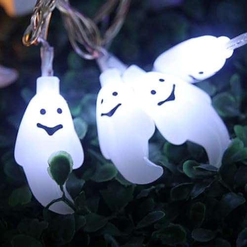 Miniatura 7 de LDHTY Guirnalda de luces para decoración de Halloween, paquete de 3 60 luces LED naranjas, murciélagos morados, fantasmas blancos, para decoración