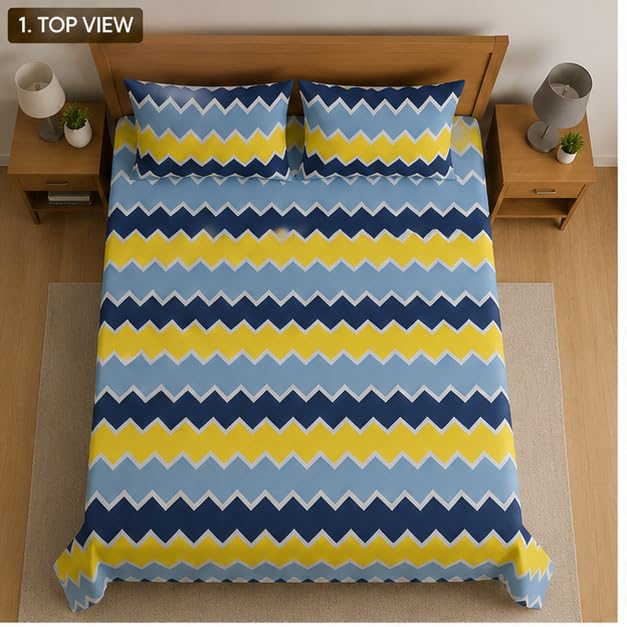 Image of YORIK TM Microfiber Bed Sheet with Pillow Cover, 3D-Printed, 144TC, Soft & Breathable, Double /Single Bed (Multicolor, Queen)