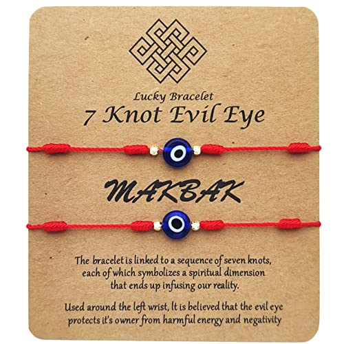 Evil Eye 7 Knot Lucky Bracelets for Women Men Adjustable Lucky Amulet Black Red String Bracelet for Protection Family Friends
