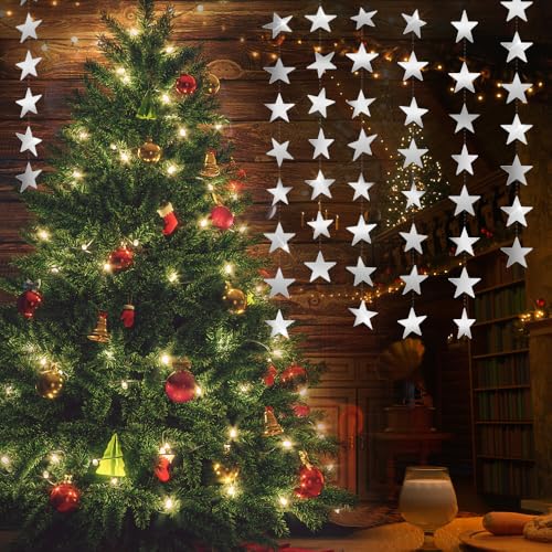 Image of Silver Star Garland Banner, 5 PCS 66 Feet Double Side Star Hanging Bunting Banner Backdrop for Birthday Wedding Christmas Graduation Party Decorations