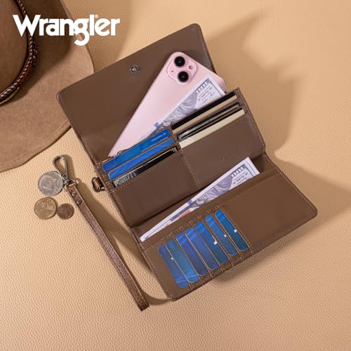 Image of Montana West X Wrangler Western Wallets for Women Trifold Wristlet Wallets Large Capacity Women Clutch Wallet with Coin Purse
