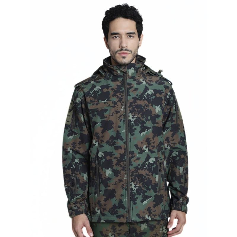 Image of MOUNTMILLER Men's 12 Zipper Softshell Hooded Tactical Jacket | Water-Repellent, Multi-Pocket, Abrasion-Resistant - Perfect for Outdoor Activities, Hiking, and Trekking