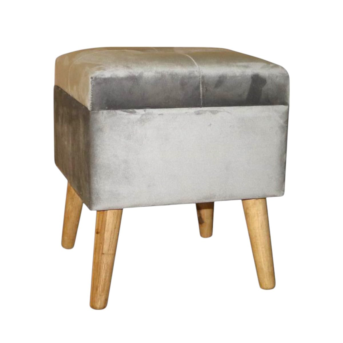 AcaciaHome Stylish & Durable Living Velvet Ottoman Footstool with Lift-Up Storage, Square Design, Traditional Pattern, Comfortable Medium Firmness for Living Room, Office or Lounge (Grey, Square)