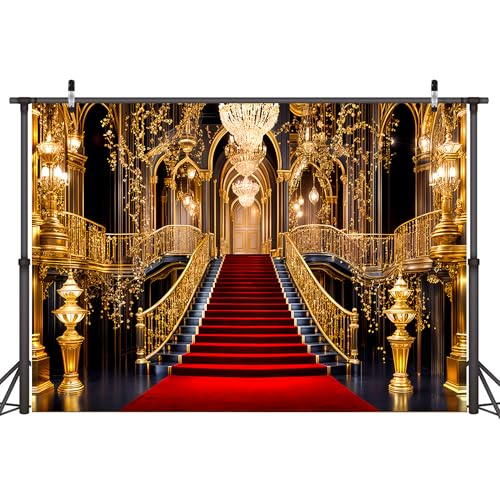 Fondo Fotográfico 7x5ft Palacio Dorado Rojo para Eventos miniatura 3