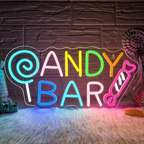 Image of ineonlife Candy Bar Neon Sign Lollipop Neon Signs For Wall Decor Candy Decor Led Lights Birthday Party Teen Bedroom Candy Shop Lollipop Store Halloween Decorations Gifts USB Powered 16.54x7.68in