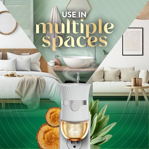 Image of Air Wick Vibrant Plug In Scented Oil Warmer + Refills, Infused with Essential Oils, Plug In Air Fresheners for Home, White Sage & Mahogany, Gadget + 3 ct