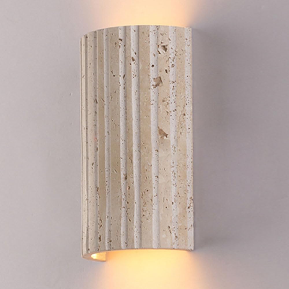 JISHUBO 6.3 Inch Natural Yellow Travertine Wall Light, LED Warm Light Hardwired Wall Sconce, Wabi Sabi Style Wall Lamp, Restaurant Living Room Bedroom Decoration Lighting Fixtures