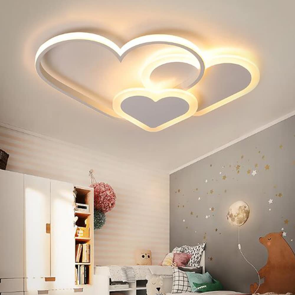 Kreative Herzförmig Deckenleuchte Kinderzimmer Deckenlamp LED Dimmbar Mit Fernbedienung Modern Baby Mädchen Schlafzimmer Wandlampe Acryl Schirm Wohnzimmer Esszimmer Hotel Bad Deckenlicht,Weiß,52cm