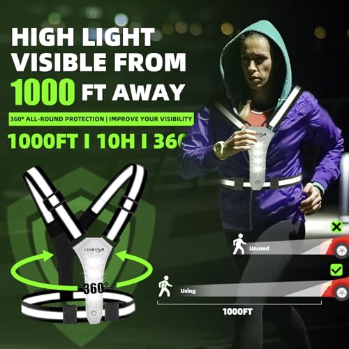 LuTuo LED Reflective Vest Running Gear, 360 High Visibility Running Vest with Adjustable Waist/Shoulder, USB-C Rechargeable Running Lights for Runners Night Jogging Running Dog Walking Cycling - Image 2