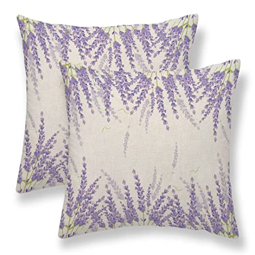 Sunshineyan Spring Lavender Pillow Cover 18X18 Set Of 2, Farmhouse Purple Lavender Floral Throw Pillow Covers Watercolor Flower Linen Cushion Cases For Home Sofa Outdoor Decor #TOP15
