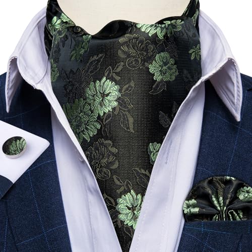 Image of DiBanGu Silk Woven Ascot Cravat with Pocket Square Set for Men | Paisley Ascot,Wrinkle-Resistant,Silky Smooth,Easy to Match,Cufflinks,Tie Ring,Wedding,Ceremonies,Party Occasions,Banquet