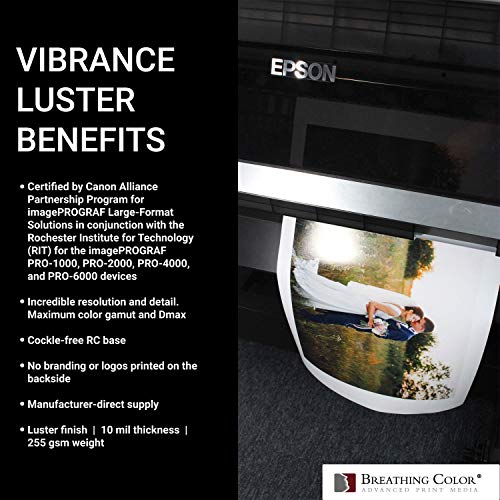 Vibrance Luster Photo Printer Paper 10 Mil 255 Gsm Luster Finish Premium Photo Paper Roll On 3In Core 36 Inches X 100 Feet Works With Most Inkjet Printers Including Professional Makes And Models #TOP4