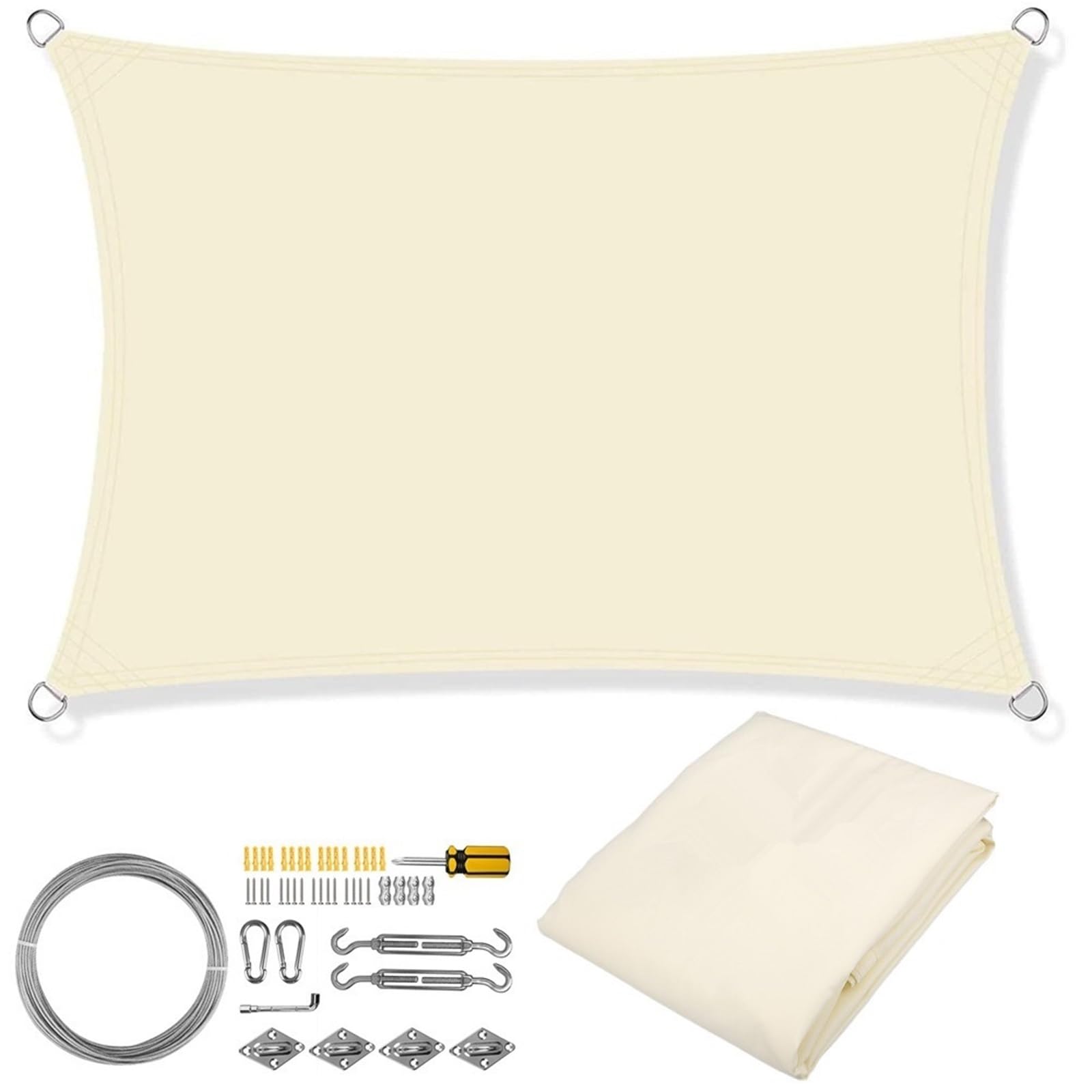 Voile d'ombrage beige 2x3m avec kit de fixation complet pour terrasse