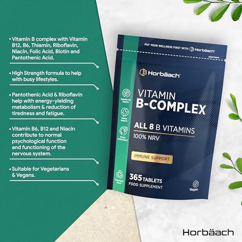 Vitamin B Complex High Strength | 365 Tablets (1 Year Supply) | All 9 B Vitamins | Vitamin B1, B2, B3, B5, B6, B12, Choline, Folic Acid & Biotin | Vegan | by Horbaach - 2