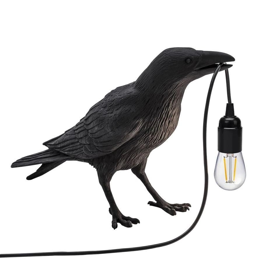 LEDSone Black Crow Tischlampe, LED, E27, Kunstharz, Rabe, Art-Deco-Nachttischdekor, 3-poliger Stecker, Schreibtischlampe für Schlafzimmer, Büro, Wohnheim (1 Stück) [Energieklasse A]