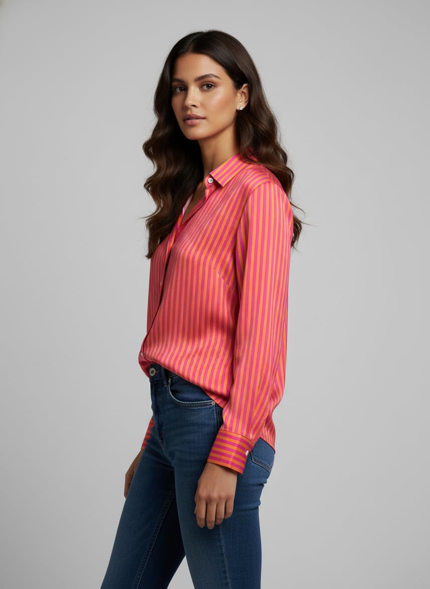 ANNI Designer Bedrucktes Damenhemd aus Baumwollmischgewebe, langärmelig, normale Passform, Hemdkragen, legere Bürokleidung, elegante Western-Kleidung für den Alltag, Hochzeit, Party