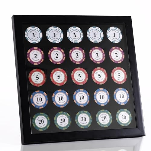 Acrosia Poker Chip Display Frame for 25 Chips Black Poker Chip Display Case with EVA Fits Most Casino & Golf Poker Chips Wall Mount or Tabletop Display