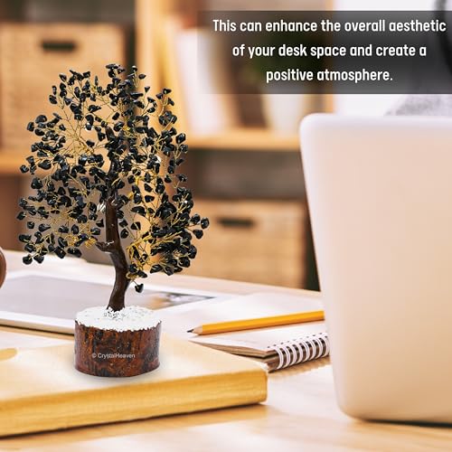 Image of Certified Black Tourmaline Crystal Tree for Good Luck - Healing Crystals Money Tree for Wealth, Positive Energy at Home Office - Decorative Spiritual Gifts for Vastu, House Warming