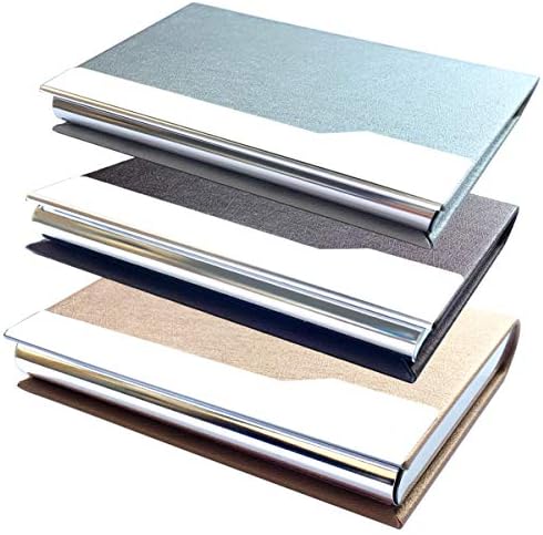 CKANDAY Porta Biglietti Da Visita 3 Pezzi - 2 In Pelle PU E 1 In Acciaio Inox, Chiusura Magnetica - Nero, Blu, Argento