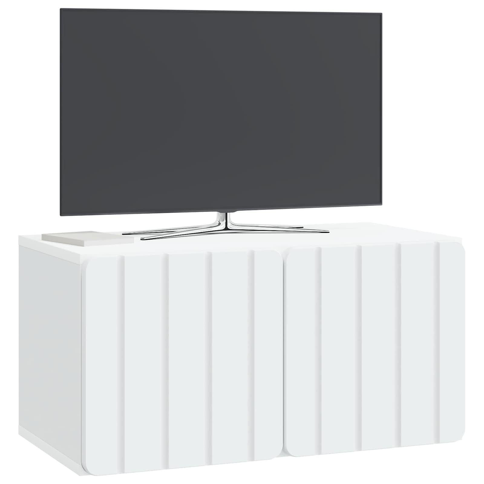 Mobile Porta TV da Parete Bianco 59,5 x 31 x 30 cm con Ante a Cerniera Girevole Moderno Supporto Videogiochi e Decodificatore per Soggiorno Organizzatore Multimediale