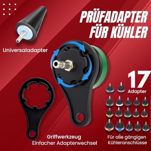Kraftline® Kühlsystem Tester & Abdrückgerät 28-teilig, Kühlerdruckprüfer Kühler Entlüftungsgerät inkl Universellem Kühleradapter, Vakuumpumpe & Zubehör, Frostschutzprüfer für Profis & Heimwerker - Rot