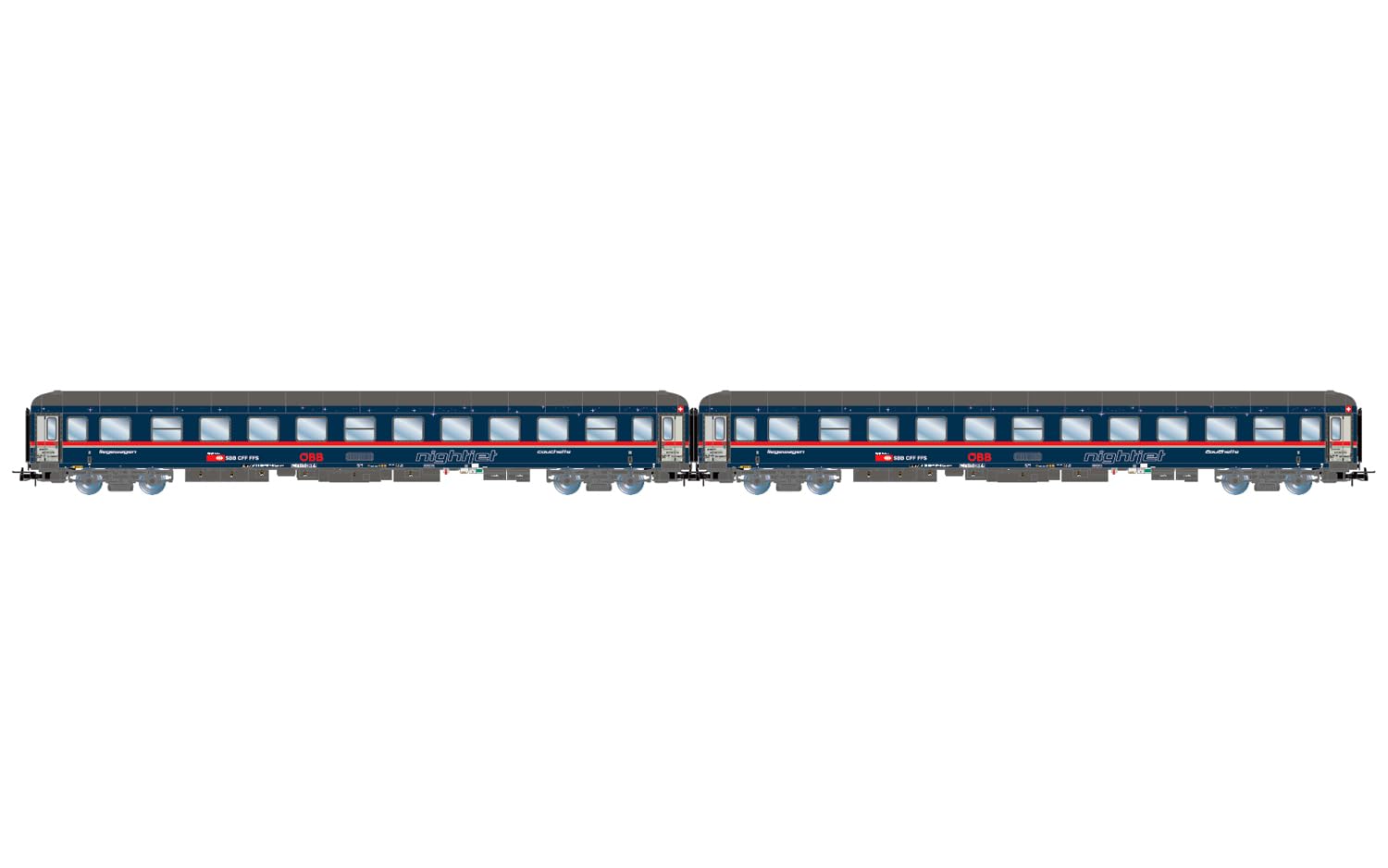 Rivarossi HR4378 NightJet, 2-unit pack couchette coaches Bvcmz 248.5, blue livery, ep. VI Passenger Coaches